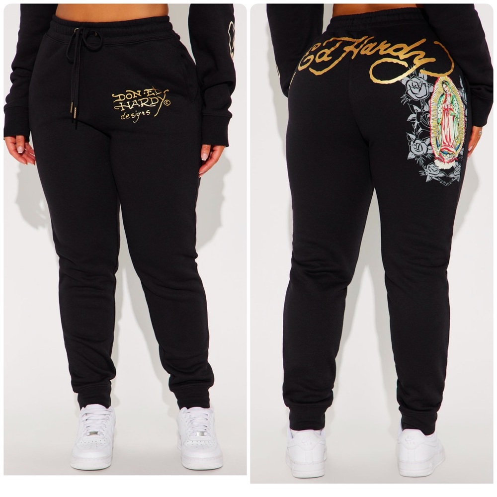 NWT Ed Hardy Black and Gold Joggers for Women